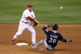 Milwaukee Brewers v Cardinals - G. Five, St Louis, MO - Oct. 14: Nick Punto and Jonathan Lucroy Photographic Print by Christian Petersen