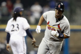 Cardinals v Milwaukee Brewers - G. Six, Milwaukee, WI - Oct. 16: Albert Pujols and Rickie Weeks Photographic Print by Christian Petersen