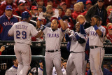 Texas Rangers v St Louis Cardinals, St Louis, MO - Oct. 27: Adrian Beltre and Yorvit Torrealba Photographic Print by Jamie Squire