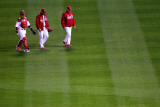 Rangers v Cardinals, St Louis, MO - Oct. 27: Yadier Molina, Jaime Garcia and Dave Duncan Photographic Print by Dilip Vishwanat