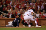 Brewers v St. Louis Cardinals - G. Four - Oct. 13: Jerry Hairston Jr. and Yadier Molina Photographic Print by Jamie Squire