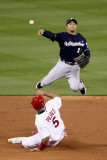 Brewers v Cardinals - G. Five, St Louis, MO - Oct. 14: Jerry Hairston Jr. and Albert Pujols Photographic Print by Christian Petersen