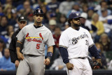Cardinals v Milwaukee Brewers - G. Six, Milwaukee, WI - Oct. 16: Albert Pujols and Prince Fielder Photographic Print by Christian Petersen