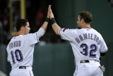 Detroit Tigers v Texas Rangers - Game Six, Arlington, TX - Oct. 15: Michael Young and Josh Hamilton Fotografie-Druck von Harry How