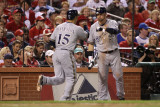 Brewers v St. Louis Cardinals - Oct. 12: Jerry Hairston Jr. and Mark Kotsay Photographic Print by Christian Petersen