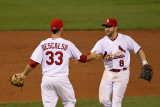Brewers v St. Louis Cardinals - G. Three, St Louis, MO - Oct. 12: Daniel Descalso and Nick Punto Photographic Print by Jamie Squire