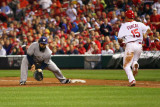 Brewers v St. Louis Cardinals - G. Three, St Louis, MO - Oct. 12: Prince Fielder and Rafael Furcal Photographic Print by Dilip Vishwanat