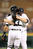 Texas Rangers v Detroit Tigers - Game Five, Detroit, MI - October 13: Phil Coke and Alex Avila Photographic Print by Leon Halip