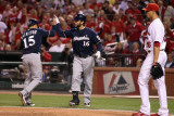 Brewers v St. Louis Cardinals - Oct. 13: Jerry Hairston Jr., George Kottaras and Kyle Lohse Photographic Print by Christian Petersen