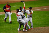 Cardinals v Brewers - Oct. 16: Adron Chambers, Yadier Molina, Jason Motte and Daniel Descalso Photographic Print by Scott Boehm 