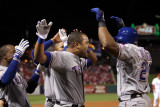 Rangers v Cardinals - Oct. 27: Adrian Beltre, Esteban German, Yorvit Torrealba and Elvis Andrus Photographic Print by Ezra Shaw