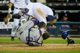 Texas Rangers v Detroit Tigers - Game Four, Detroit, MI - Oct. 12: Miguel Cabrera and Mike Napoli Photographic Print by Kevork Djansezian