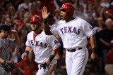 Detroit Tigers v Texas Rangers - Game Six, Arlington, TX - Oct. 15: Adrian Beltre and Mike Napoli Photographic Print by Kevork Djansezian