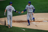 Texas Rangers v Detroit Tigers - Game Five, Detroit, MI - October 13: Ian Kinsler and Michael Young Photographic Print by Kevork Djansezian
