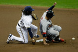St Louis Cardinals v Milwaukee Brewers - G. Six, Milwaukee, WI - Oct. 16: Jon Jay and Rickie Weeks Photographic Print by Scott Boehm 