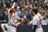 St Louis Cardinals v Milwaukee Brewers - G. Six, Milwaukee, WI - Oct. 16: David Freese and Jon Jay Photographic Print by Christian Petersen