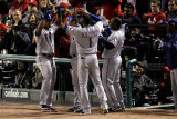 Rangers v Cardinals - Oct. 27: Adrian Beltre, Esteban German, Yorvit Torrealba and Elvis Andrus Photographic Print by Rob Carr 