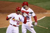Milwaukee Brewers v Cardinals - G. Five, St Louis, MO - Oct. 14: Adron Chambers and Daniel Descalso Photographic Print by Christian Petersen