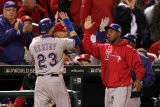 Texas Rangers v St Louis Cardinals, St Louis, MO - Oct. 27: Craig Gentry and Esteban German Photographic Print by Jamie Squire