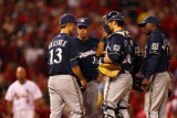 Brewers v Cardinals - G. Five, St Louis, MO - Oct. 14: Rick Kranitz, Zack Greinke and Albert Pujols Lámina fotográfica por Dilip Vishwanat Brewers v Cardinals - G. Five, St Louis, MO - Oct. 14: Rick Kranitz, Zack Greinke and Albert Pujols Lámina fotográfica por Dilip Vishwanat