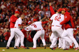 Game 7 - Rangers v Cardinals, St Louis, MO - October 28: Nick Punto and Skip Schumaker Photographic Print by Jamie Squire