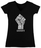 Juniors: V-Neck - Occupy Wall Street Fight The Power Fist T-shirt