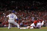 Game 7 - Rangers v Cardinals, St Louis, MO - October 28: Lance Berkman and Michael Young Photographic Print by Jamie Squire