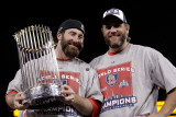 Game 7 - Rangers v Cardinals, St Louis, MO - October 28: Jason Motte and Lance Berkman Photographic Print by Pool .