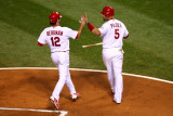 Game 7 - Rangers v Cardinals, St Louis, MO - October 28: Lance Berkman and Albert Pujols Photographie par Dilip Vishwanat