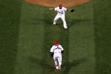 Game 7 - Rangers v Cardinals, St Louis, MO - October 28: Jason Motte and Yadier Molina Photographic Print by Doug Pensinger