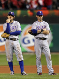 Game 7 - Rangers v Cardinals, St Louis, MO - October 28: Ian Kinsler and Michael Young Photographic Print by Ezra Shaw