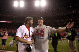 Game 7 - Rangers v Cardinals, St Louis, MO - October 28: Lance Berkman and Mark McGuire Photographic Print by Ezra Shaw