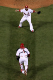 Game 7 - Rangers v Cardinals, St Louis, MO - October 28: Jason Motte and Yadier Molina Photographic Print by Doug Pensinger
