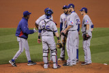 Game 7 - Rangers v Cardinals, St Louis, MO - October 28: Scott Feldman and Ron Washington Photographic Print by Doug Pensinger