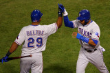 Game 7 - Rangers v Cardinals, St Louis, MO - October 28: Adrian Beltre and Elvis Andrus Fotografie-Druck von Dilip Vishwanat