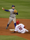 Game 7 - Rangers v Cardinals, St Louis, MO - October 28: Ian Kinsler and Rafael Furcal Photographic Print by Doug Pensinger