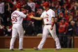 Game 7 - Rangers v Cardinals, St Louis, MO - October 28: Albert Pujols and Skip Schumaker Photographic Print by Jamie Squire