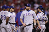 Game 7 - Rangers v Cardinals, St Louis, MO - October 28: Scott Feldman and Ron Washington Photographic Print by Ezra Shaw