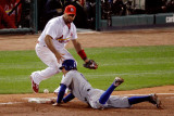 Game 7 - Rangers v Cardinals, St Louis, MO - October 28: Ian Kinsler and Albert Pujols Photographic Print by Rob Carr 