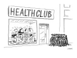 Stationary bikes and real ones - Cartoon Premium Giclee Print by Joe Dator