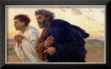 The Disciples Peter and John Running to Sepulchre on the Morning of the Resurrection, circa 1898 Estampe encadrée par Eugene Burnand
