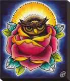 Owl and Rose Stretched Canvas Print by Brittany Morgan