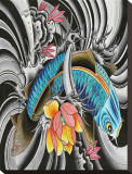 Blue Koi Stretched Canvas Print by  English (Artist)
