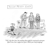 "O.K., big cheer here, but nothing that might be construed as pressure.   …" - New Yorker Cartoon Premium Giclee Print by Kim Warp
