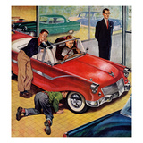 "Automobile Showroom", December 8, 1956 Giclee Print by Amos Sewell