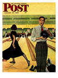 "Bowling Strike" Saturday Evening Post Cover, January 28, 1950 Reproduction procédé giclée par George Hughes