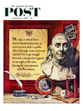 "Benjamin Franklin - Bust and Quote" Saturday Evening Post Cover, January 17, 1959 Giclee Print by Stanley Meltzoff