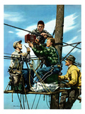 "Linemen Listen to World Series", October 4, 1952 Giclee Print by Stevan Dohanos