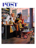 "Returning Bottles for Refund" Saturday Evening Post Cover, March 28, 1959 Reproduction procédé giclée par George Hughes