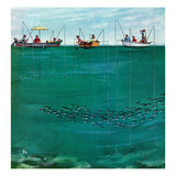 "School of Fish Among Lines", August 7, 1954 Giclee Print by Thornton Utz